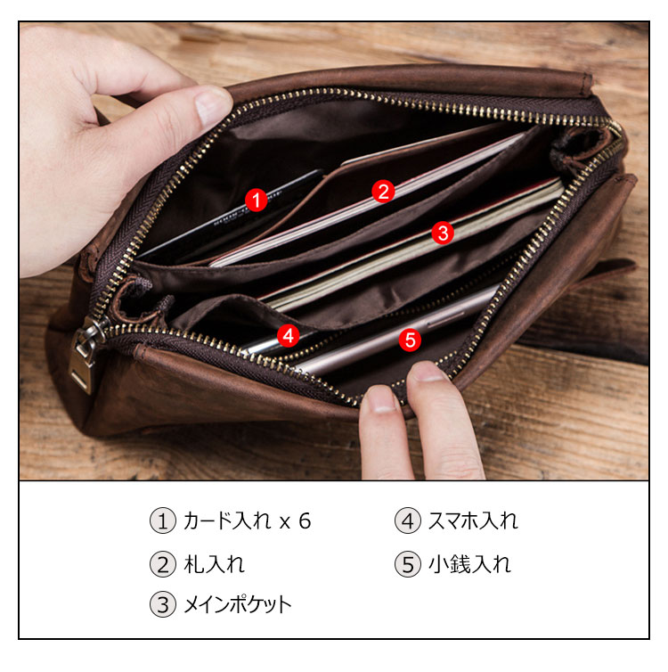 Whatna 天然 牛革 ミニセカンドバッグ メンズ せかんどばっく 小きめ 厚手 本革 結婚式 バッグ カジュアルフォーマル ビジネス 冠婚葬祭 バッグ 男性用 紳士用 ブラウン（MC1010） 3