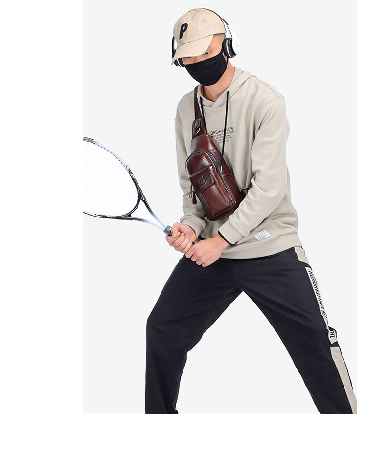 Whatna牛革 斜めがけ ボディバッグ ワンショルダー メンズ イヤホン穴付き 本 革 厚手  レザー121 9