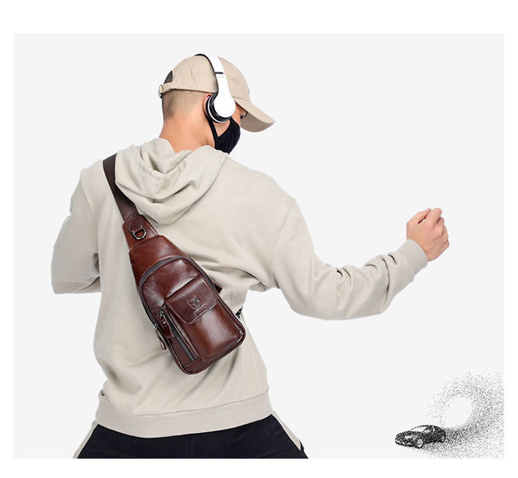 Whatna牛革 斜めがけ ボディバッグ ワンショルダー メンズ イヤホン穴付き 本 革 厚手  レザー121 7