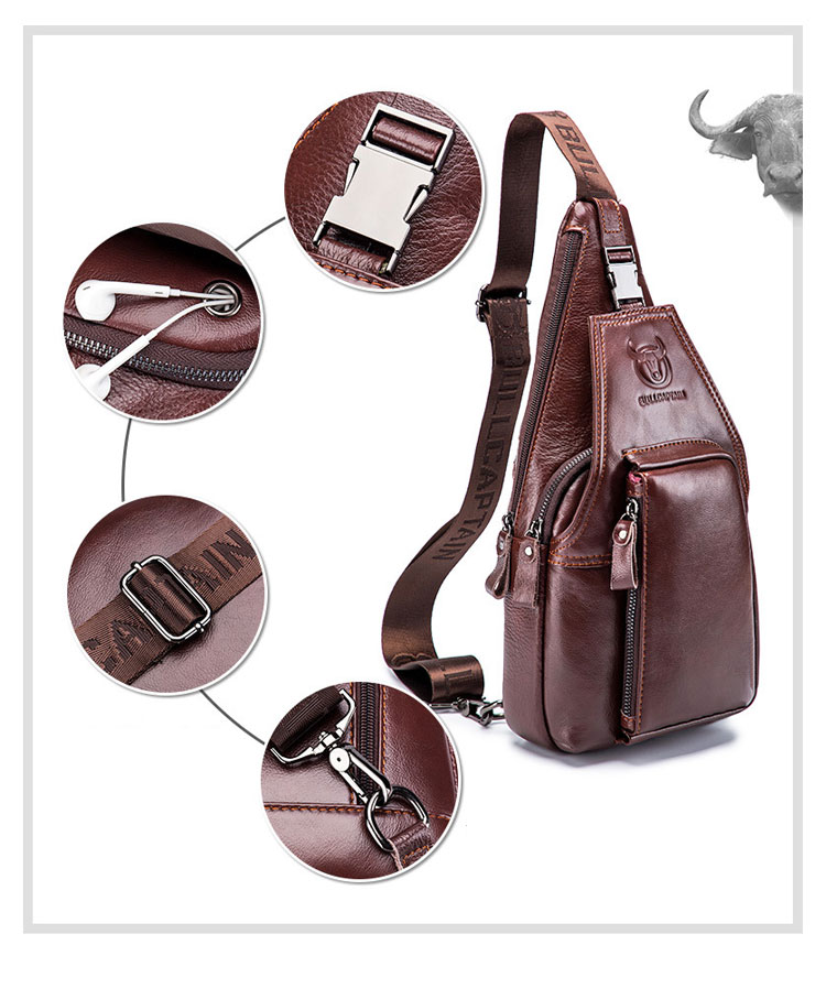 Whatna牛革 斜めがけ ボディバッグ ワンショルダー メンズ イヤホン穴付き 本 革 厚手  レザー086 6