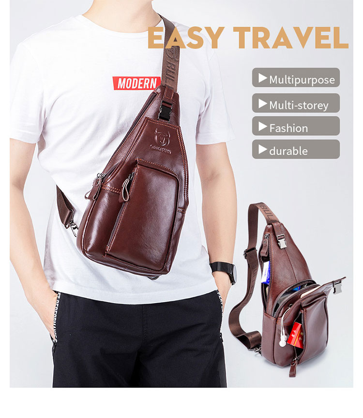 Whatna牛革 斜めがけ ボディバッグ ワンショルダー メンズ イヤホン穴付き 本 革 厚手  レザー086 9