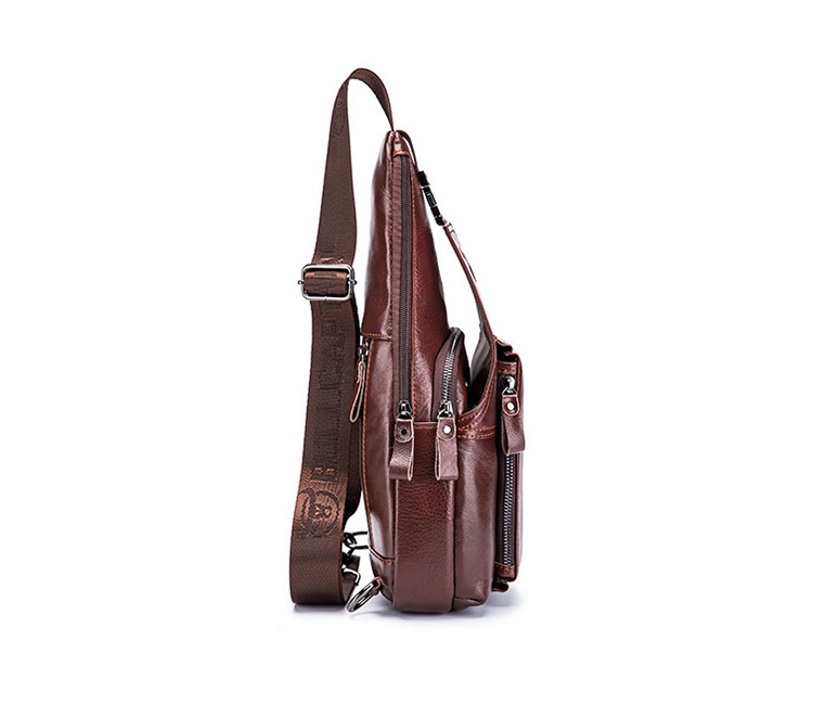 Whatna牛革 斜めがけ ボディバッグ ワンショルダー メンズ イヤホン穴付き 本 革 厚手  レザー086 2