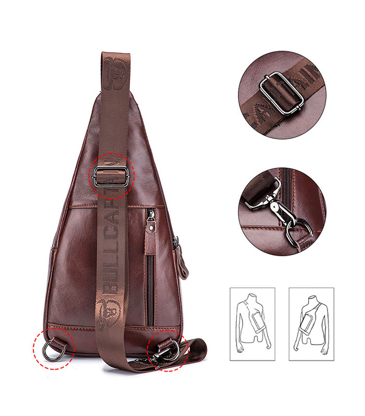 Whatna牛革 斜めがけ ボディバッグ ワンショルダー メンズ イヤホン穴付き 本 革 厚手  レザー086 3