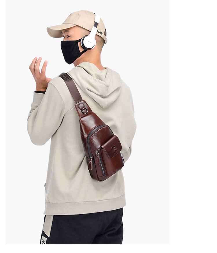 Whatna牛革 斜めがけ ボディバッグ ワンショルダー メンズ イヤホン穴付き 本 革 厚手  レザー121 8