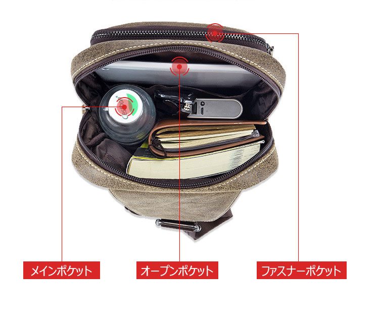 Whatna牛革 斜めがけ ボディバッグ ワンショルダー メンズ イヤホン穴付き 本 革 厚手  レザー106 5