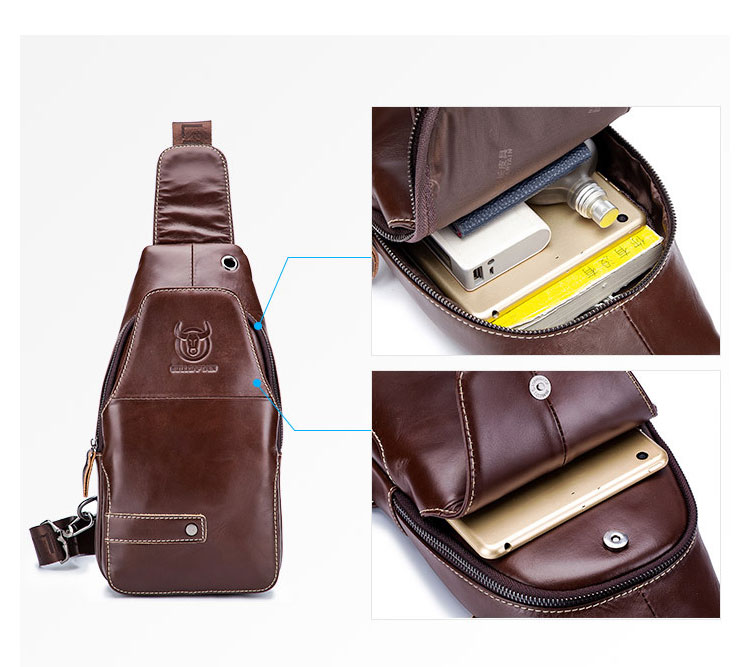 Whatna牛革 斜めがけ ボディバッグ ワンショルダー メンズ イヤホン穴付き 本 革 厚手  レザー087 3