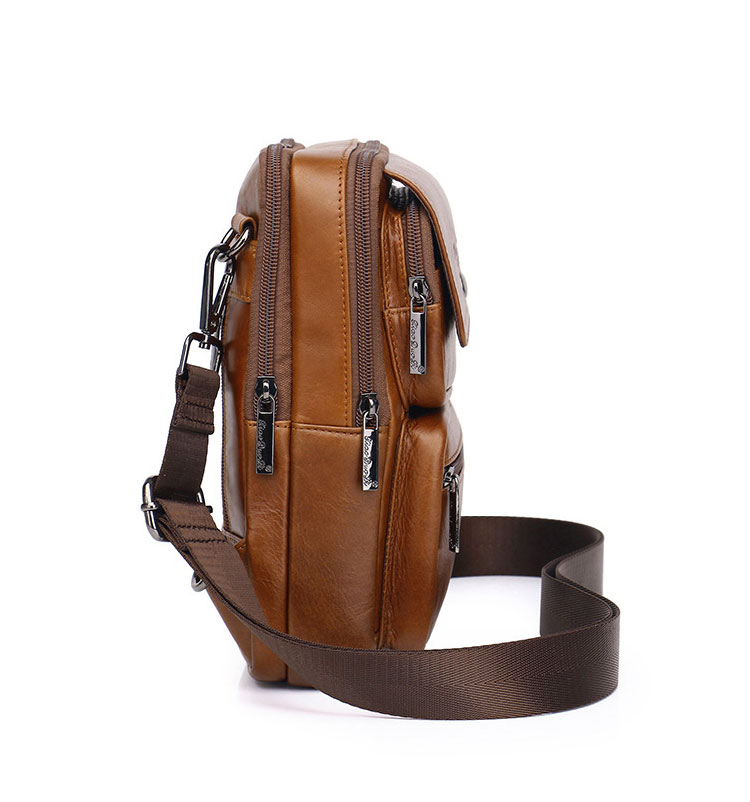 Whatna天 然 牛革ミニショルダーバッグ メンズ ポシェット2way 斜め掛け ボディーバッグミニ 胸バッグ小型厚手 レザー 本革 縦型 小さめ メッセンジャーバッグ かたかけバッグ メンズ 軽量 実用 レゼント男性（HS-1563） 2