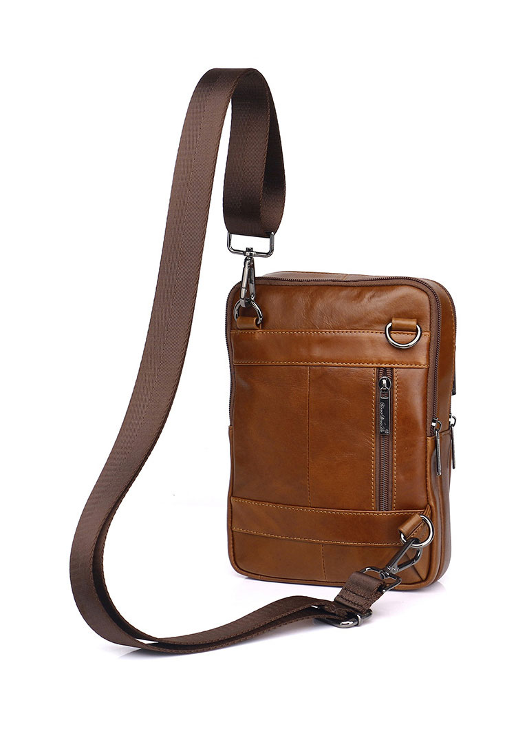 Whatna天 然 牛革ミニショルダーバッグ メンズ ポシェット2way 斜め掛け ボディーバッグミニ 胸バッグ小型厚手 レザー 本革 縦型 小さめ メッセンジャーバッグ かたかけバッグ メンズ 軽量 実用 レゼント男性（HS-1563） 3