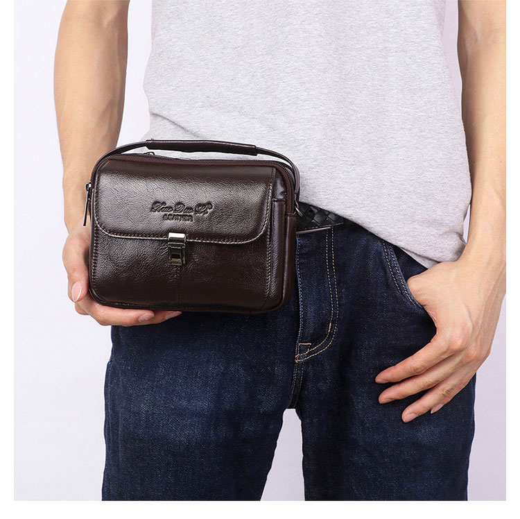 Whatna天 然 牛革ミニショルダーバッグ メンズ 3way斜め掛け 手提げバッグ 男性用 ベルト ポーチ ミニ ウエストバッグ 小型ポシェット 厚手 レザー 本革 横型 小さめかたかけバッグ メンズ 軽量 実用 レゼント男性 黒 ブラウン（0272） 11