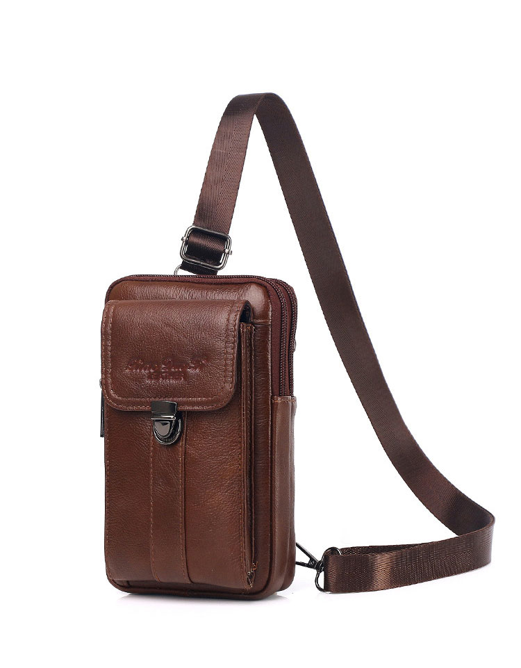 Whatna天 然 牛革ミニショルダーバッグ メンズ 3way 斜め掛け ボディバッグ ベルト ポーチ ミニ 胸バッグ ウエストバッグ 小型ポシェット 厚手 レザー 本革 縦型 小さめかたかけバッグ メンズ 軽量 実用 レゼント男性 黒 ブラウン(9428) 2