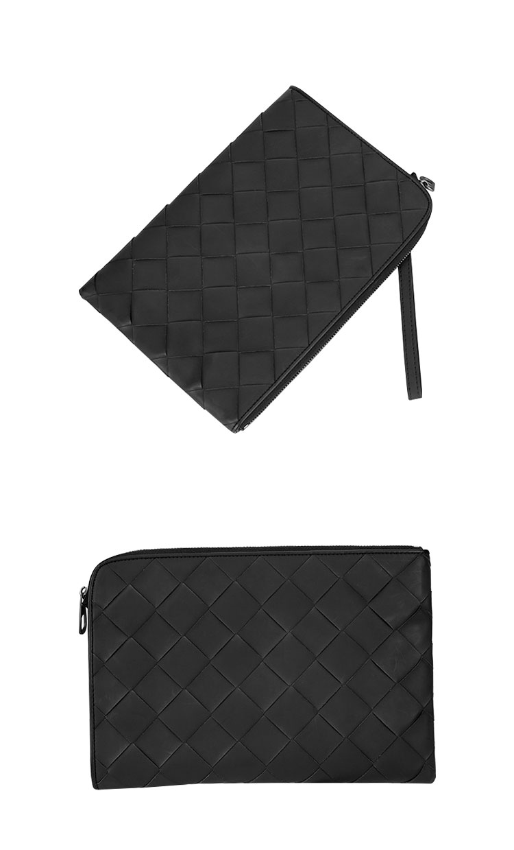 Whatna牛革 手作り編み込み  L字 ファスナー クラッチバッグ メンズ セカンド バッグ 本革 大きめ A4 ipad pro 13収納可 本革   結婚式 バッグ ビジネス フォーマル 冠婚葬祭 バッグ紳士用 男性用 黒 0