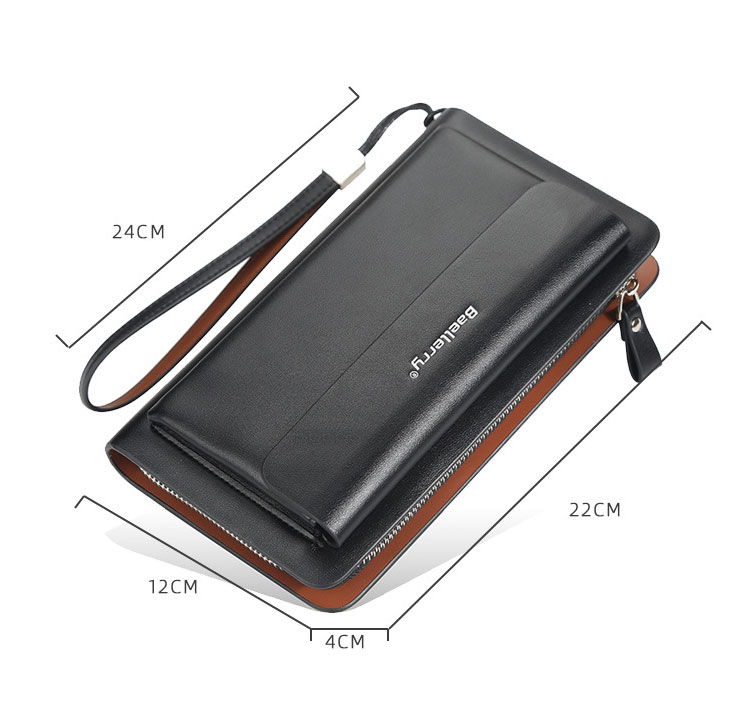 Whatnaミニセカンドバッグ メンズ バッグ 12枚カード収納 小さめ クラッチバッグ 長財布 革 手持ちバッグ メンズ ポーチ 男性用 紳士用 結婚式 冠婚葬祭 黒 ブラウン 4