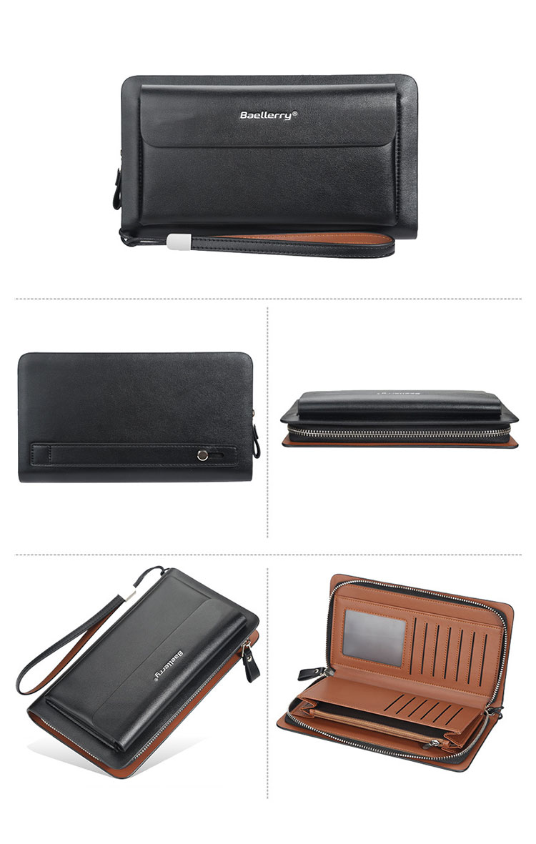 Whatnaミニセカンドバッグ メンズ バッグ 12枚カード収納 小さめ クラッチバッグ 長財布 革 手持ちバッグ メンズ ポーチ 男性用 紳士用 結婚式 冠婚葬祭 黒 ブラウン 3