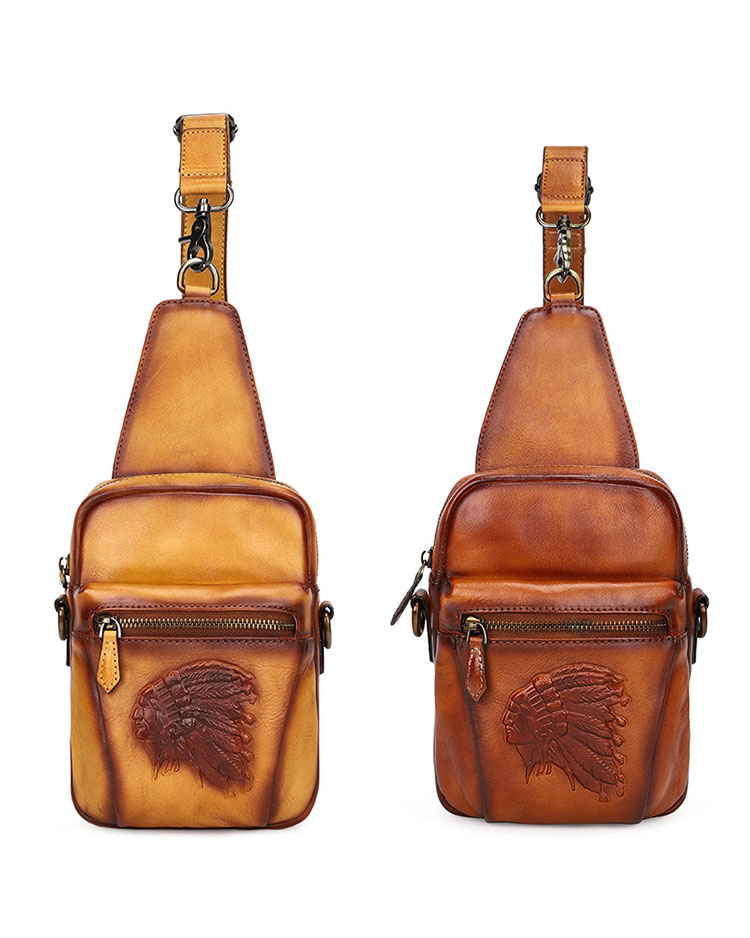 Whatna 天然 牛革 ショルダーバッグ メンズ 2way 斜め掛け ボディーバッグ 胸バッグ 厚手 本革 レザー  縦型 小さめ メッセンジャーバッグ 通学 通勤バッグ 軽量 実用 自転車かばん プレゼント男性 ブラウン 0