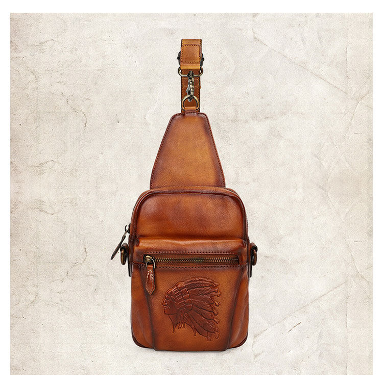 Whatna 天然 牛革 ショルダーバッグ メンズ 2way 斜め掛け ボディーバッグ 胸バッグ 厚手 本革 レザー  縦型 小さめ メッセンジャーバッグ 通学 通勤バッグ 軽量 実用 自転車かばん プレゼント男性 ブラウン 1