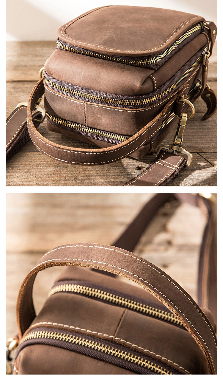 Whatna 厚手 天 然 牛革ミニショルダーバッグ メンズ 3way斜め掛け 手提げバッグ 男性用 ベルト ポーチ ミニ ウエストバッグ 小型ポシェット 厚手 レザー 本革 横型 小さめかたかけバッグ メンズ 軽量 実用 レゼント男性 黒 ブラウン 8