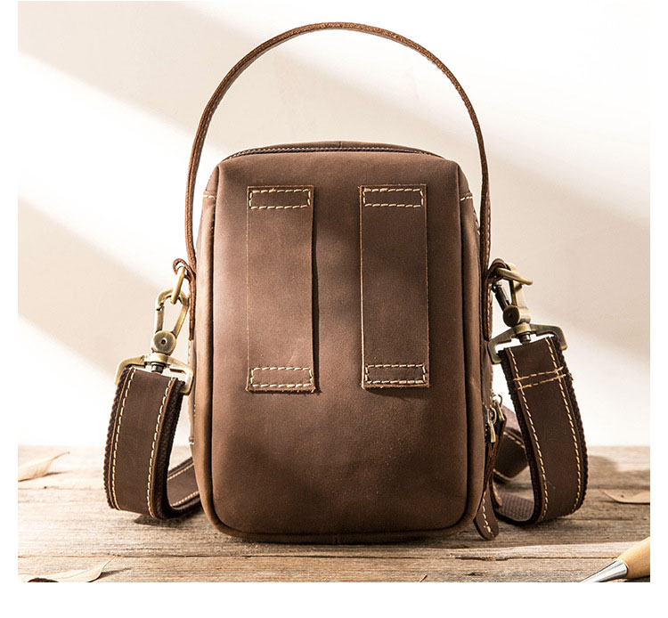 Whatna 厚手 天 然 牛革ミニショルダーバッグ メンズ 3way斜め掛け 手提げバッグ 男性用 ベルト ポーチ ミニ ウエストバッグ 小型ポシェット 厚手 レザー 本革 横型 小さめかたかけバッグ メンズ 軽量 実用 レゼント男性 黒 ブラウン 2