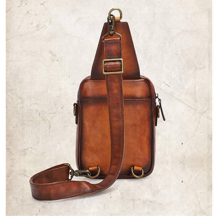 Whatna 天然 牛革 ショルダーバッグ メンズ 2way 斜め掛け ボディーバッグ 胸バッグ 厚手 本革 レザー  縦型 小さめ メッセンジャーバッグ 通学 通勤バッグ 軽量 実用 自転車かばん プレゼント男性 ブラウン 3