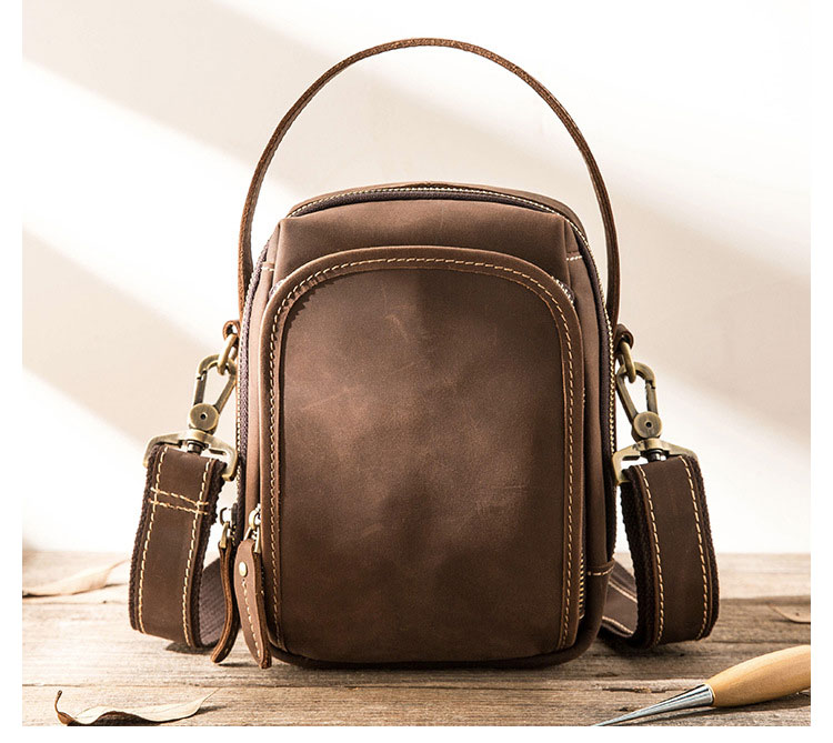 Whatna 厚手 天 然 牛革ミニショルダーバッグ メンズ 3way斜め掛け 手提げバッグ 男性用 ベルト ポーチ ミニ ウエストバッグ 小型ポシェット 厚手 レザー 本革 横型 小さめかたかけバッグ メンズ 軽量 実用 レゼント男性 黒 ブラウン 1