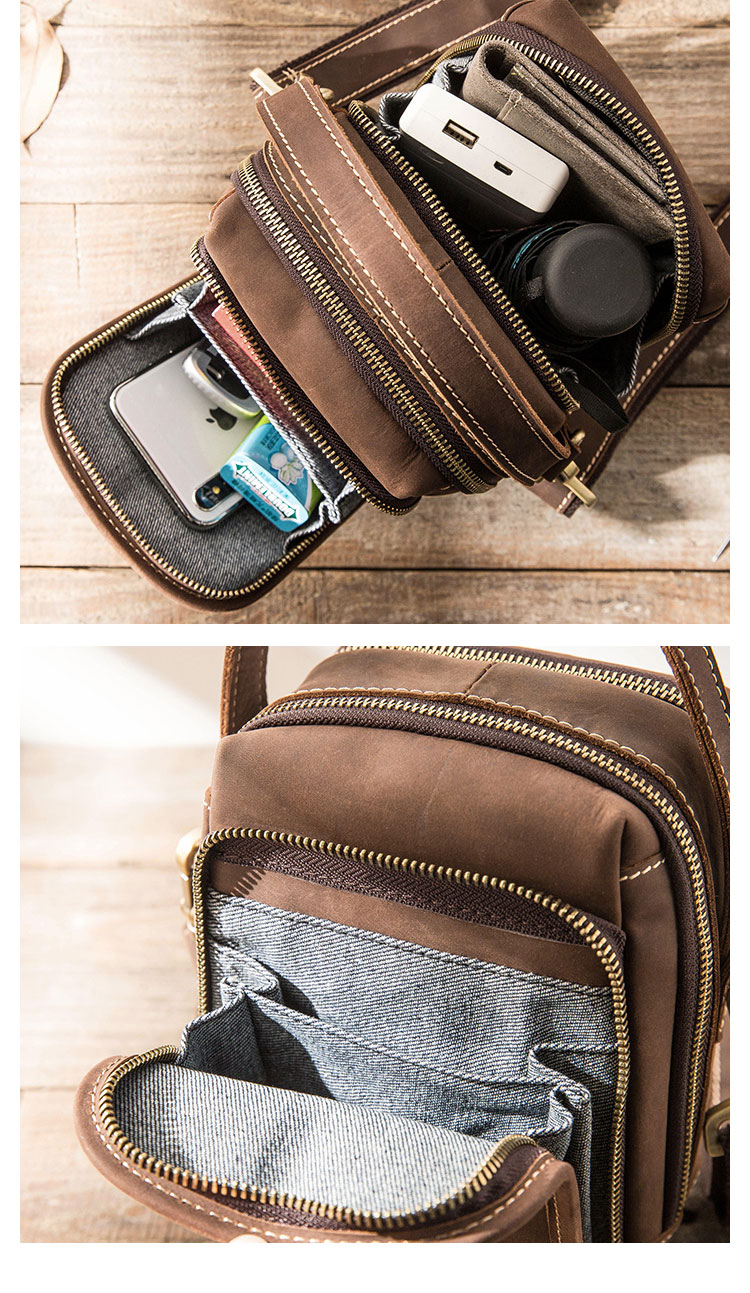 Whatna 厚手 天 然 牛革ミニショルダーバッグ メンズ 3way斜め掛け 手提げバッグ 男性用 ベルト ポーチ ミニ ウエストバッグ 小型ポシェット 厚手 レザー 本革 横型 小さめかたかけバッグ メンズ 軽量 実用 レゼント男性 黒 ブラウン 6