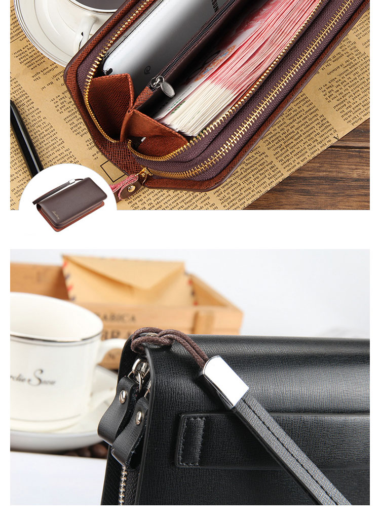 Whatnaミニセカンドバッグ メンズ バッグ 8枚カード収納 小さめ クラッチバッグ 長財布 革 手持ちバッグ メンズ ポーチ 男性用 紳士用 結婚式 冠婚葬祭 黒 ブラウン 9