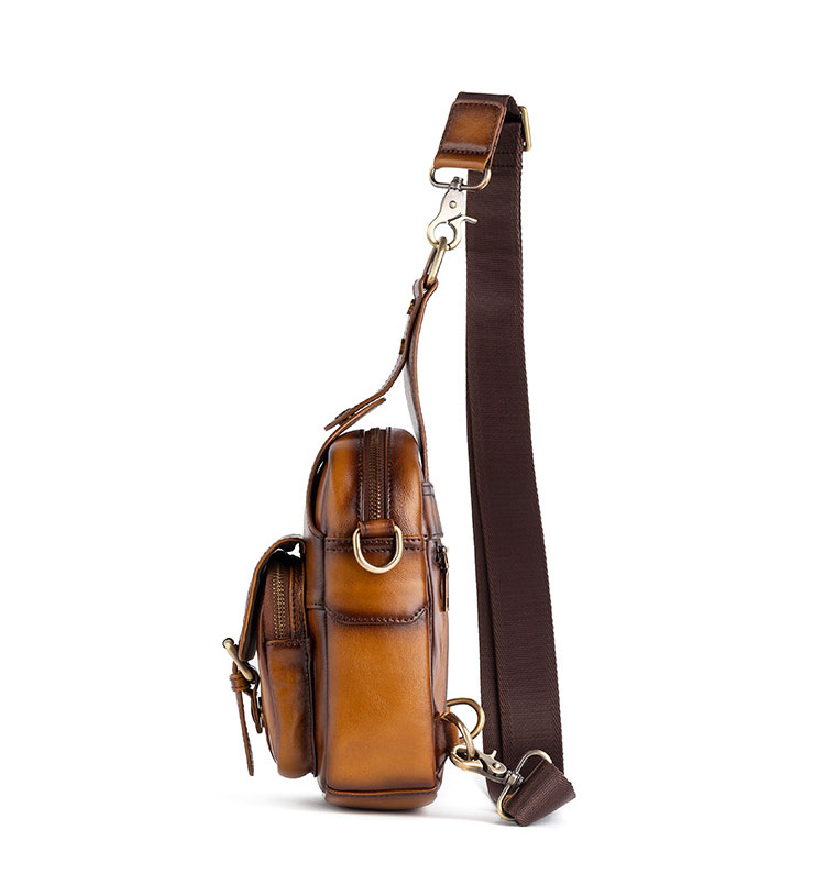 Whatna 天然 牛革 ショルダーバッグ メンズ 2way 斜め掛け ボディーバッグ 胸バッグ 厚手 本革 レザー  縦型 小さめ メッセンジャーバッグ 通学 通勤バッグ 軽量 実用 自転車かばん プレゼント男性 ブラウン 15