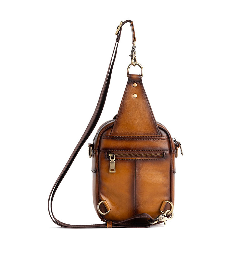 Whatna 天然 牛革 ショルダーバッグ メンズ 2way 斜め掛け ボディーバッグ 胸バッグ 厚手 本革 レザー  縦型 小さめ メッセンジャーバッグ 通学 通勤バッグ 軽量 実用 自転車かばん プレゼント男性 ブラウン 14