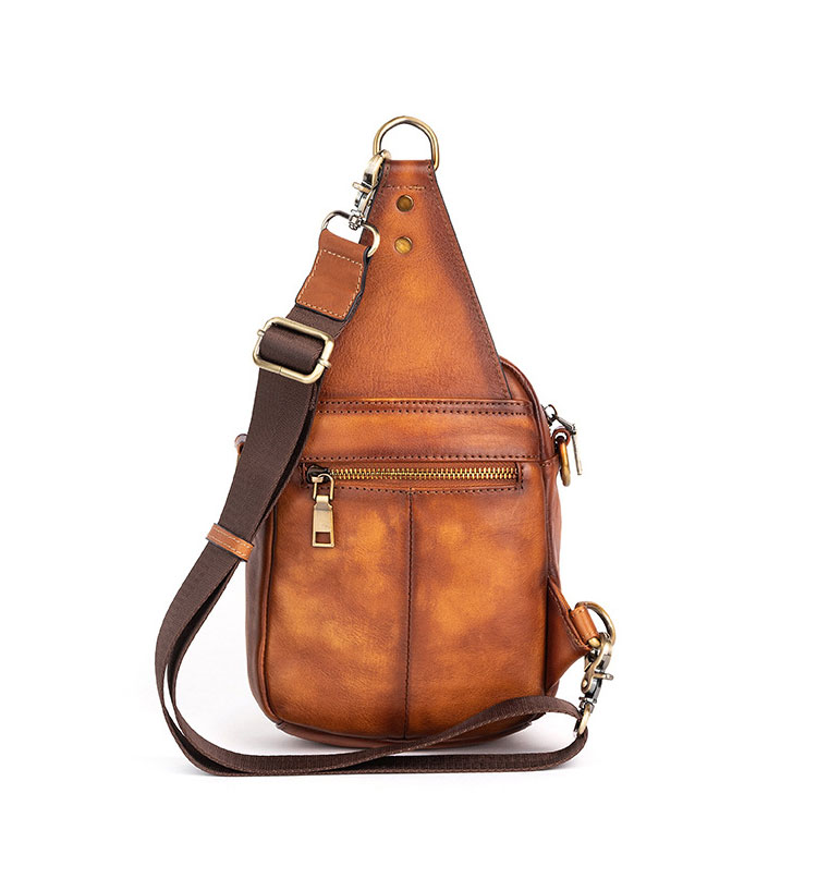 Whatna 天然 牛革 ショルダーバッグ メンズ 2way 斜め掛け ボディーバッグ 胸バッグ 厚手 本革 レザー  縦型 小さめ メッセンジャーバッグ 通学 通勤バッグ 軽量 実用 自転車かばん プレゼント男性 ブラウン 6