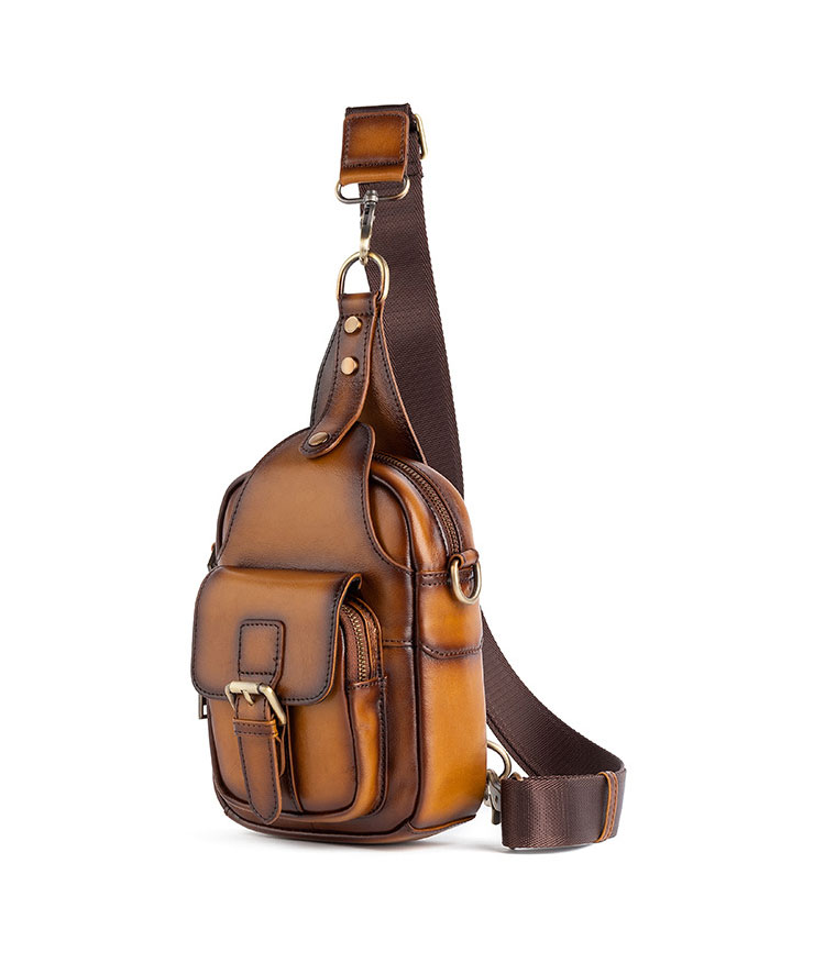 Whatna 天然 牛革 ショルダーバッグ メンズ 2way 斜め掛け ボディーバッグ 胸バッグ 厚手 本革 レザー  縦型 小さめ メッセンジャーバッグ 通学 通勤バッグ 軽量 実用 自転車かばん プレゼント男性 ブラウン 13