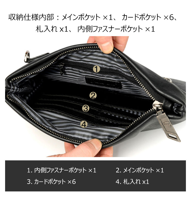 Whatna 2way 革 セカンドバッグ メンズ クラッチ バッグ 9.7インチのipad収納可 B5 6枚カード収納 小銭入 ビジネス カジュアル フォーマル 冠婚葬祭 結婚式 二次会 披露宴バッグ 紳士用 男性用 黑 9016 4