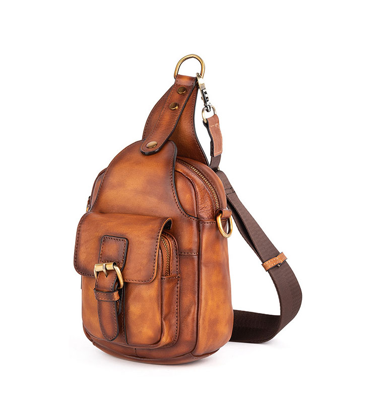 Whatna 天然 牛革 ショルダーバッグ メンズ 2way 斜め掛け ボディーバッグ 胸バッグ 厚手 本革 レザー  縦型 小さめ メッセンジャーバッグ 通学 通勤バッグ 軽量 実用 自転車かばん プレゼント男性 ブラウン 7