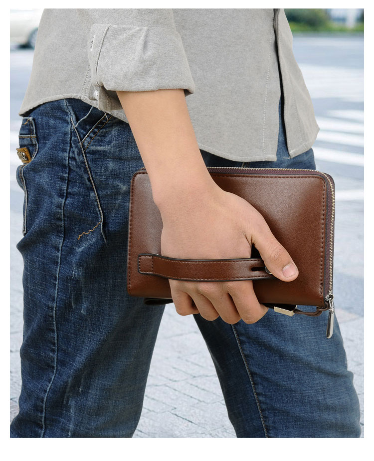 Whatna ミニセカンドバッグ メンズ バッグ 12枚カード収納 小さめ クラッチバッグ 長財布 革 手持ちバッグ メンズ ポーチ 男性用 紳士用 結婚式 冠婚葬祭 黒 ブラウン 9