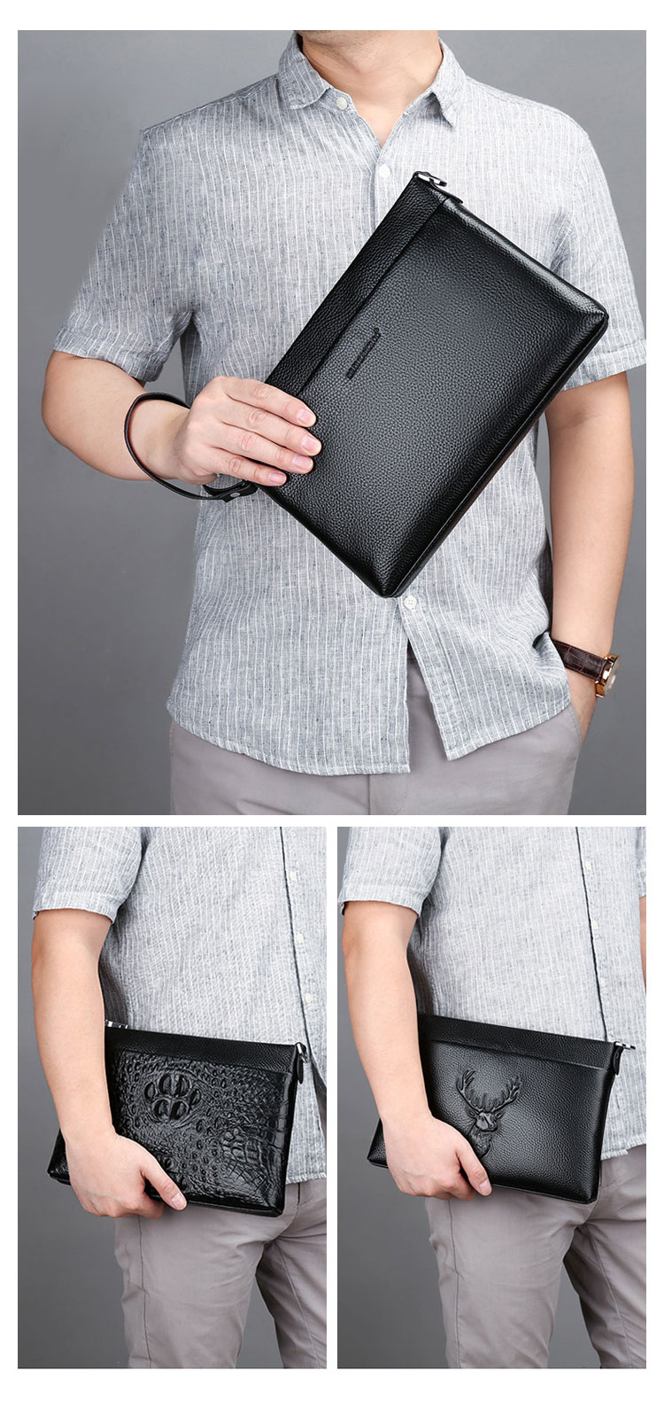 Whatna 2way 牛革 セカンド バッグ メンズ クラッチ バッグ 小さい ショルダーベルト付属 カード6枚収納 クラッチ ショルダー 結婚式 バッグ ビジネス フォーマル 冠婚葬祭 バッグ紳士用-11