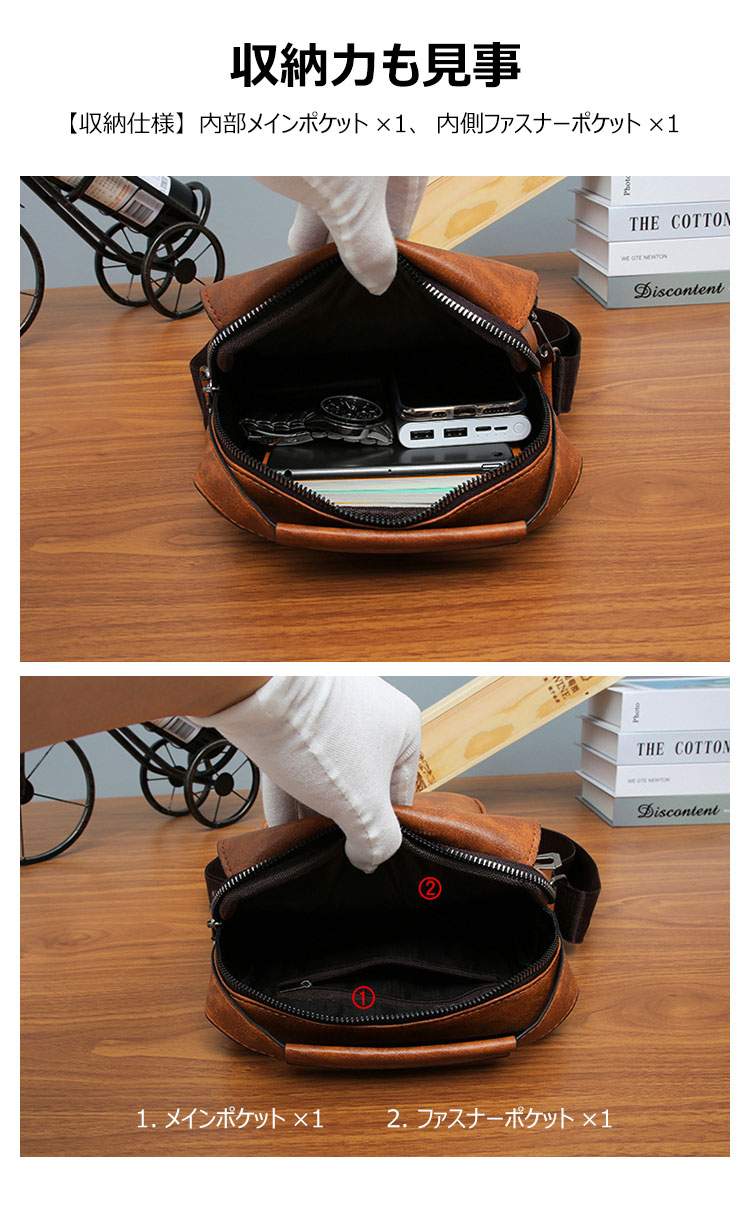 Whatna ショルダーバッグ メンズ 2way 斜め掛け 手提げ  厚手 皮革 レザー 縦型 小さめ メッセンジャーバッグ 通学 通勤バッグ 軽量 実用 プレゼント 黒 ブラウンhs- 1605-7