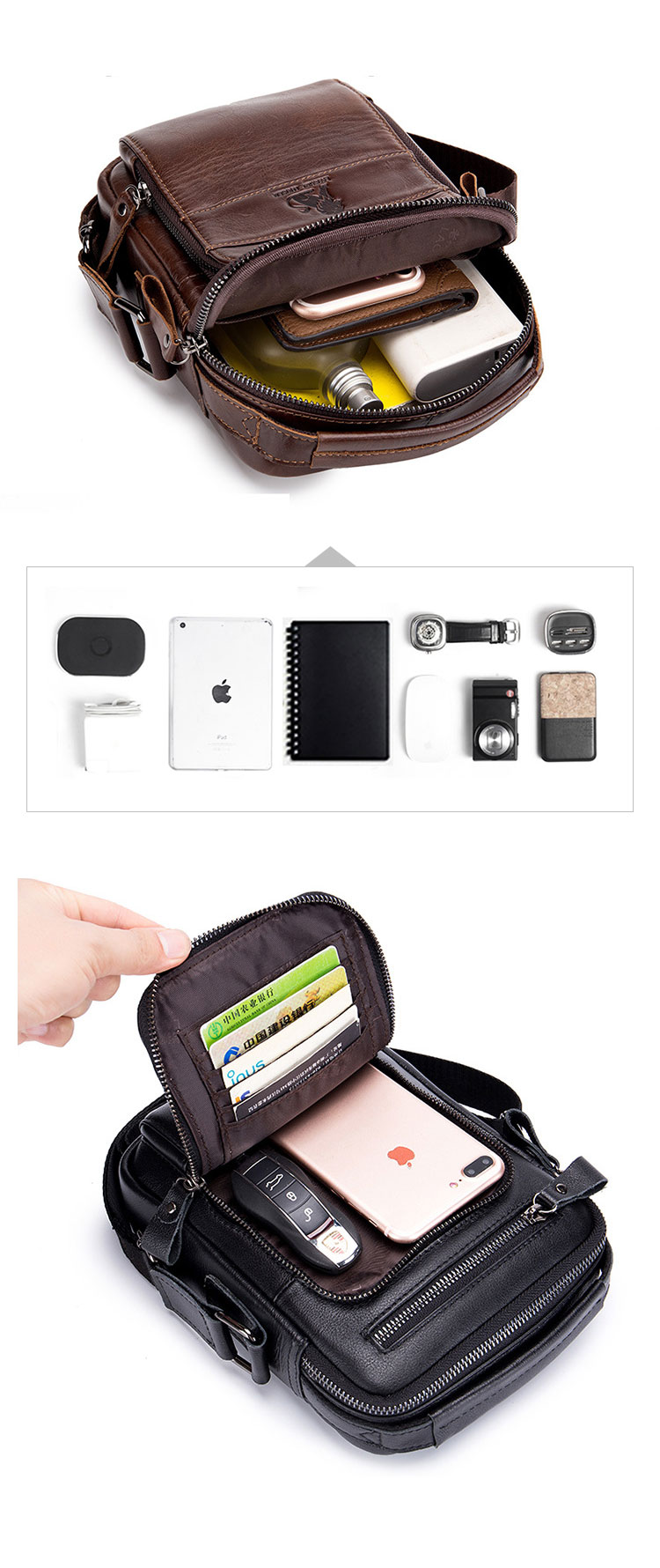 Whatna 牛革 ショルダーバッグ メンズ 2way 斜め掛け 手提げバッグ  5枚カード収納  小さめ メッセンジャーバッグ   肩掛けバッグ 自転車かばん プレゼント男性   hs-1606-6