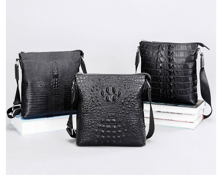Whatna 2way 牛革 クロコダイル型押し ショルダーバッグ メンズ ポシェットipad9.7 収納可 縦型 メンズビジネスかばん斜めがけ 通勤バッグ 肩掛けバッグ 紳士用 男性用 黒 KD630-3-8