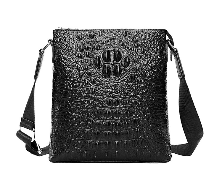 Whatna 2way 牛革 クロコダイル型押し ショルダーバッグ メンズ ポシェットipad9.7 収納可 縦型 メンズビジネスかばん斜めがけ 通勤バッグ 肩掛けバッグ 紳士用 男性用 黒 KD630-3-2