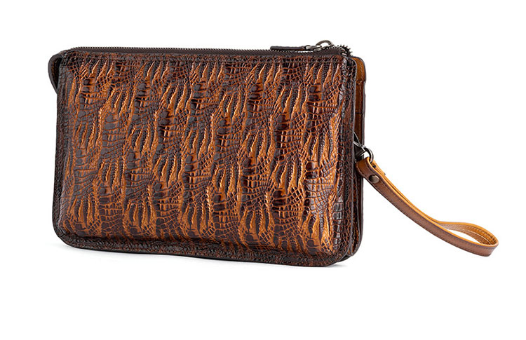 Whatna クロコダイル型押し天然 牛革 セカンドバッグ メンズ バッグ クラッチ バッグ 小さい カード6枚収納可3室仕切 厚手 本 革 レザー 結婚式 バッグ フォーマル ビジネス 冠婚葬祭 バッグ 男性用 紳士用 (8611)-10