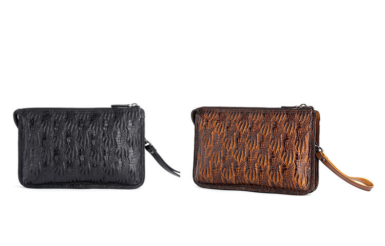 Whatna クロコダイル型押し天然 牛革 セカンドバッグ メンズ バッグ クラッチ バッグ 小さい カード6枚収納可3室仕切 厚手 本 革 レザー 結婚式 バッグ フォーマル ビジネス 冠婚葬祭 バッグ 男性用 紳士用 (8611)-1
