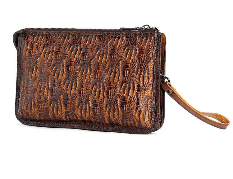 Whatna クロコダイル型押し天然 牛革 セカンドバッグ メンズ バッグ クラッチ バッグ 小さい カード6枚収納可3室仕切 厚手 本 革 レザー 結婚式 バッグ フォーマル ビジネス 冠婚葬祭 バッグ 男性用 紳士用 (8611)-3