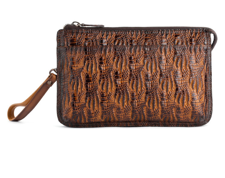 Whatna クロコダイル型押し天然 牛革 セカンドバッグ メンズ バッグ クラッチ バッグ 小さい カード6枚収納可3室仕切 厚手 本 革 レザー 結婚式 バッグ フォーマル ビジネス 冠婚葬祭 バッグ 男性用 紳士用 (8611)-2