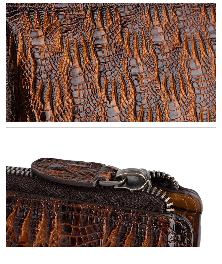 Whatna クロコダイル型押し天然 牛革 セカンドバッグ メンズ バッグ クラッチ バッグ 小さい カード6枚収納可3室仕切 厚手 本 革 レザー 結婚式 バッグ フォーマル ビジネス 冠婚葬祭 バッグ 男性用 紳士用 (8611)-12