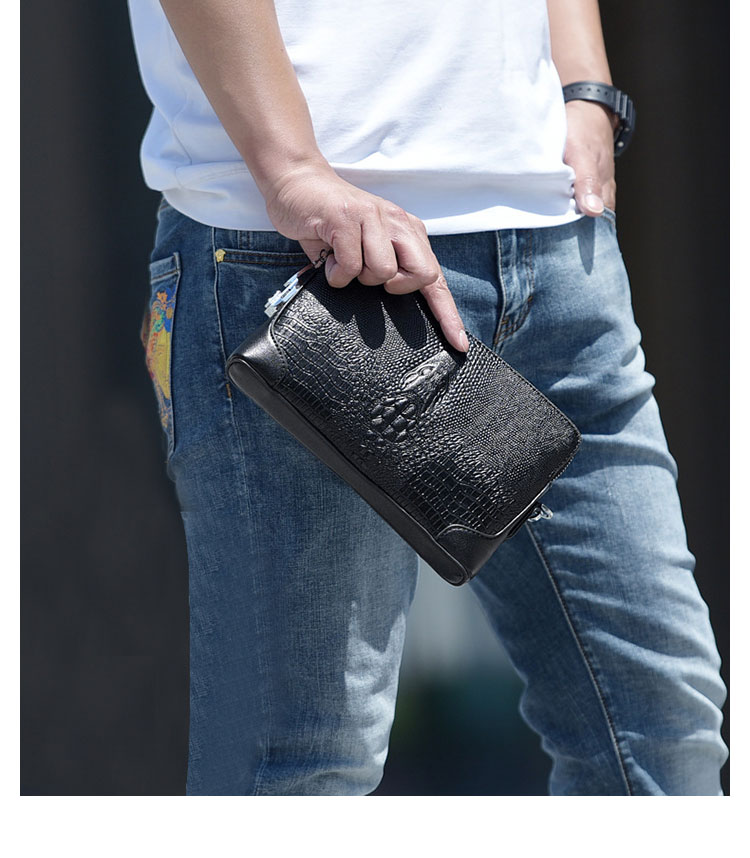 Whatna クロコダイル型押し 革 セカンドバッグ メンズ せかんどばっく パスワードロックボタン付 カード6枚収納 結婚式 バッグ フォーマル ビジネス 冠婚葬祭 バッグ 男性用 紳士用 黒 (8839#)-9