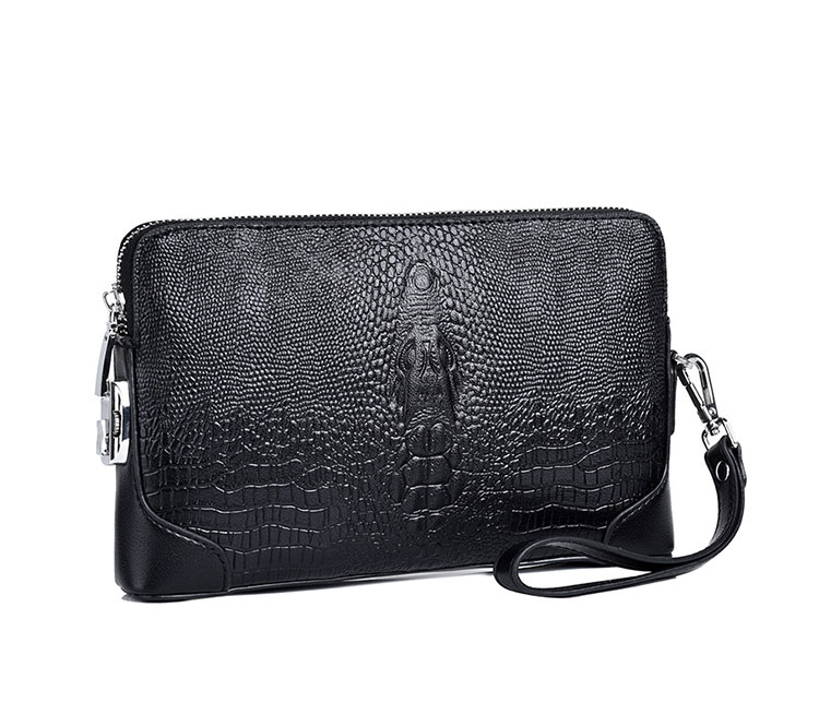Whatna クロコダイル型押し 革 セカンドバッグ メンズ せかんどばっく パスワードロックボタン付 カード6枚収納 結婚式 バッグ フォーマル ビジネス 冠婚葬祭 バッグ 男性用 紳士用 黒 (8839#)-1