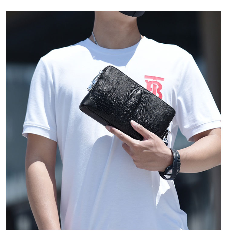 Whatna クロコダイル型押し 革 セカンドバッグ メンズ せかんどばっく パスワードロックボタン付 カード6枚収納 結婚式 バッグ フォーマル ビジネス 冠婚葬祭 バッグ 男性用 紳士用 黒 (8839#)-8