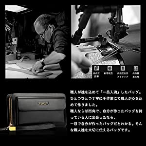 huanshou 2way革 ミニセカンドバッグ メンズ 小さめ クラッチバッグ 長財布 ダブルラウンドファスナー 小銭入れあり 7枚カード収納 手持ちバッグ 男性用 紳士用 結婚式バッグ フォーマル ビジネス 冠婚葬祭 ブラウン-8