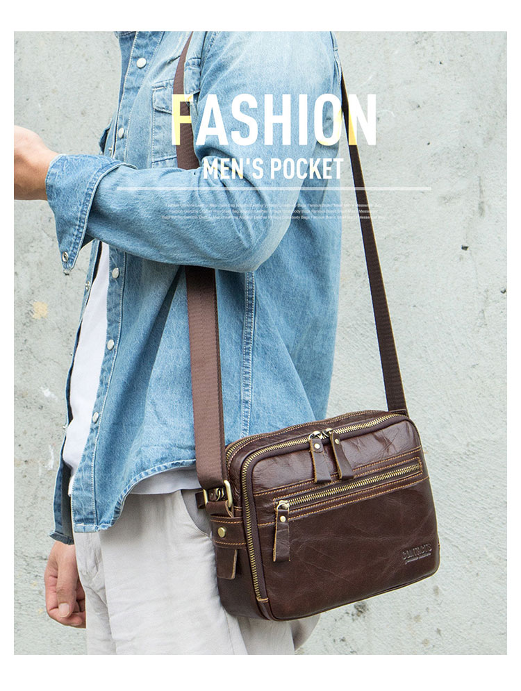 Whatna 2way 天然 牛革 ショルダーバッグ メンズ ポシェットポお財布 5枚カード ipad9.7 収納可 三室仕切 横型 縦型 小さめメッセンジャーバッグ 斜め掛け通学通勤バッグ 肩掛けバッグ 紳士用 男性用 ブラウン6423-17