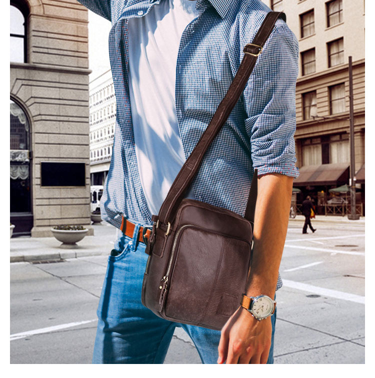 Whatna 2way 天然 牛革 ショルダーバッグ メンズ ポシェットポお財布 5枚カード ipad9.7 収納可 三室仕切 横型 縦型 小さめメッセンジャーバッグ 斜め掛け通学通勤バッグ 肩掛けバッグ 紳士用 男性用 ブラウン6423-11