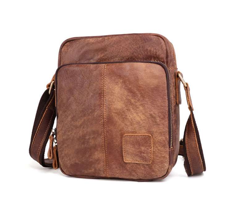 Whatna 2way 天然 牛革 ショルダーバッグ メンズ ポシェットポお財布 5枚カード ipad9.7 収納可 三室仕切 横型 縦型 小さめメッセンジャーバッグ 斜め掛け通学通勤バッグ 肩掛けバッグ 紳士用 男性用 ブラウン6423-2