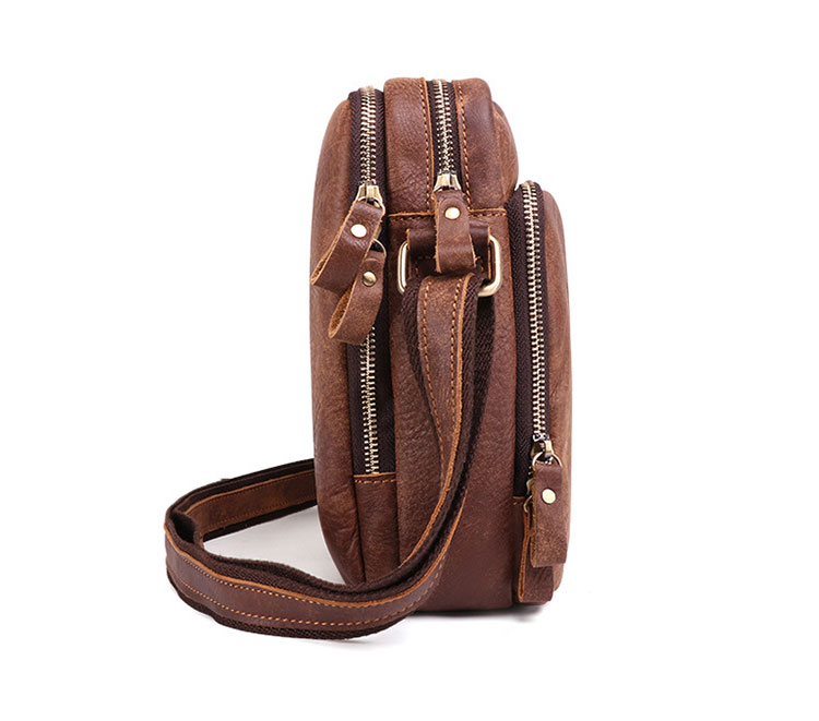 Whatna 2way 天然 牛革 ショルダーバッグ メンズ ポシェットポお財布 5枚カード ipad9.7 収納可 三室仕切 横型 縦型 小さめメッセンジャーバッグ 斜め掛け通学通勤バッグ 肩掛けバッグ 紳士用 男性用 ブラウン6423-3